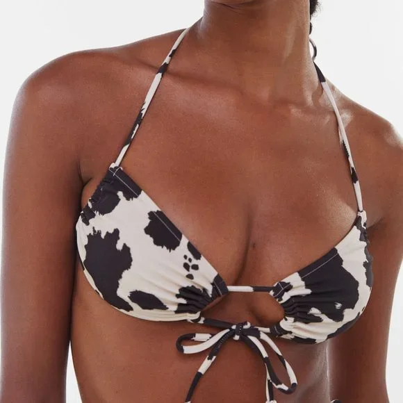 NWT BERSHKA SWIM cow print SEXY bikini SET Top & Bottom Cream Brown - Picture 2 of 9